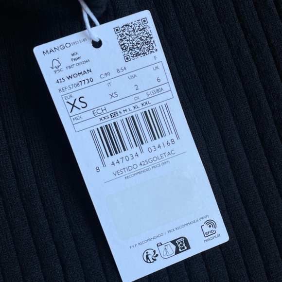 MANGO NWT Black Fine Ribbed Knit Long Sleeve Turtleneck Maxi Sweater Dress XS/ 2 - Picture 10 of 11